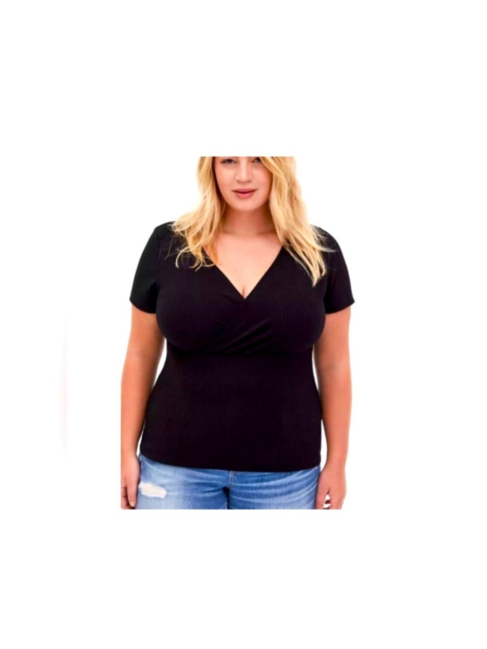 Torrid Short Sleeve Wrap Ribbed Black V-Neck Women's Top size 2X